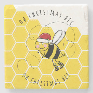 oh christmas bee träd gulligt pun-kort stenunderlägg