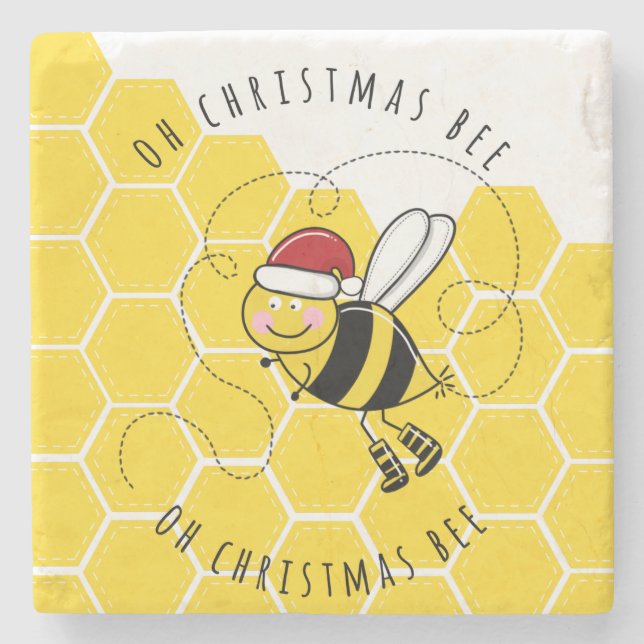 oh christmas bee träd gulligt pun-kort stenunderlägg (Framsidan)