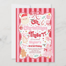 Oh Christmas Tree Coquette Bow 3rd Birthday Inbjudningar
