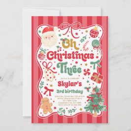 Oh Christmas Tree Coquette Bow 3rd Birthday Inbjudningar