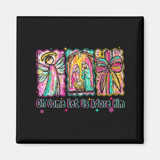 Oh Come Let Us Adore Him Christian Christmas Coque Magnet (Framsidan)