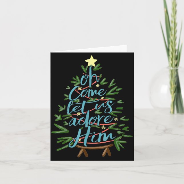 Oh Come Let Us Adore Him, Christmas Tree Quote  Kort (Framsida)