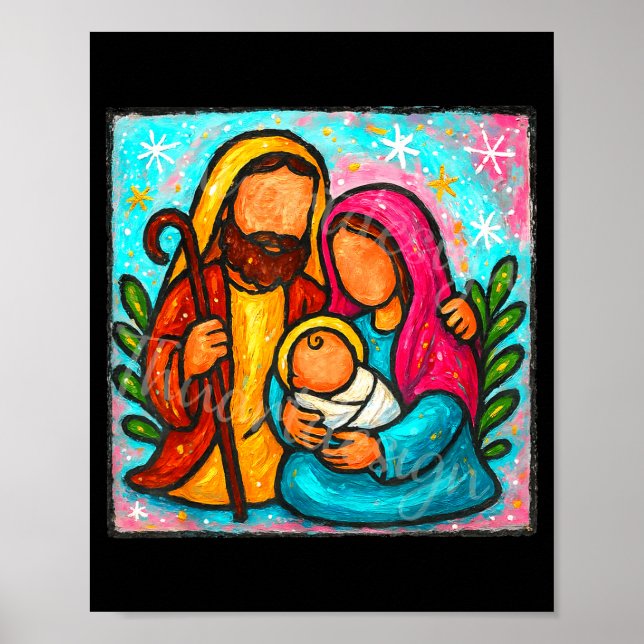Oh Come Let Us Adore Him Jesus Nativity Scene Chri Poster (Framsidan)