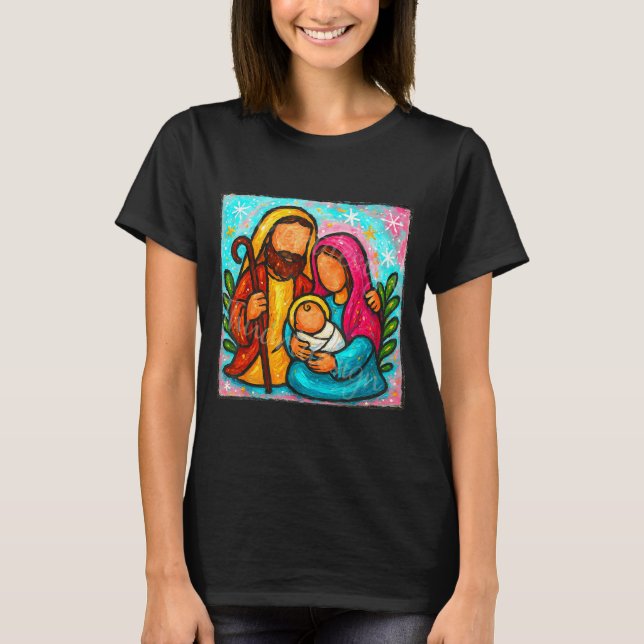 Oh Come Let Us Adore Him Jesus Nativity Scene Chri T Shirt (Framsida)