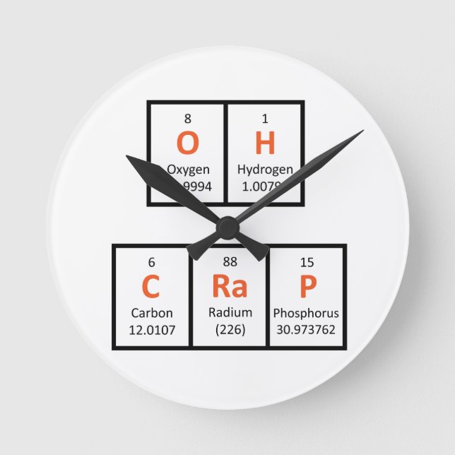 Oh Crap Periodic Table Wall Clock Rund Klocka (Framsida)