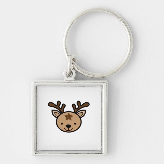 Oh Cute Deer Minimal Design  Fyrkantig Silverfärgad Nyckelring (Framsidan)