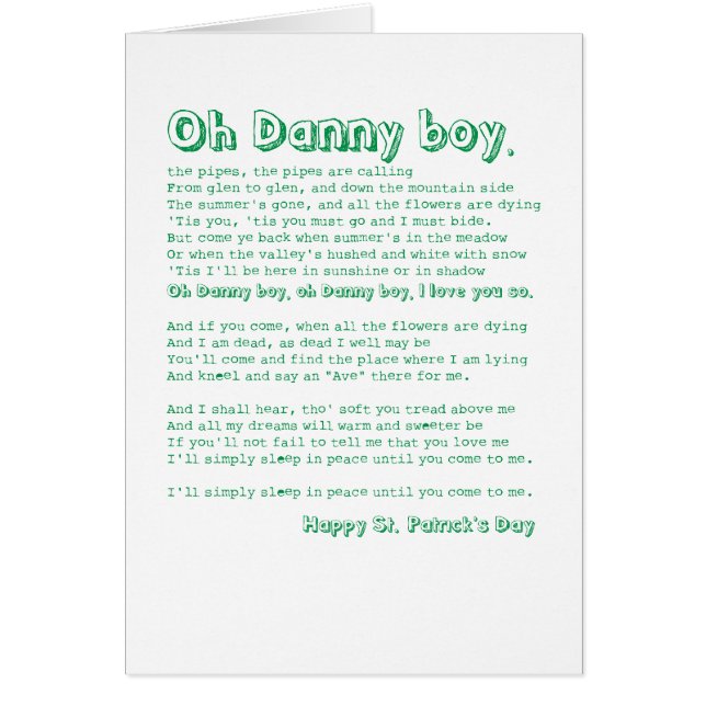 Oh Danny pojke! Hälsningskort (Framsidan)