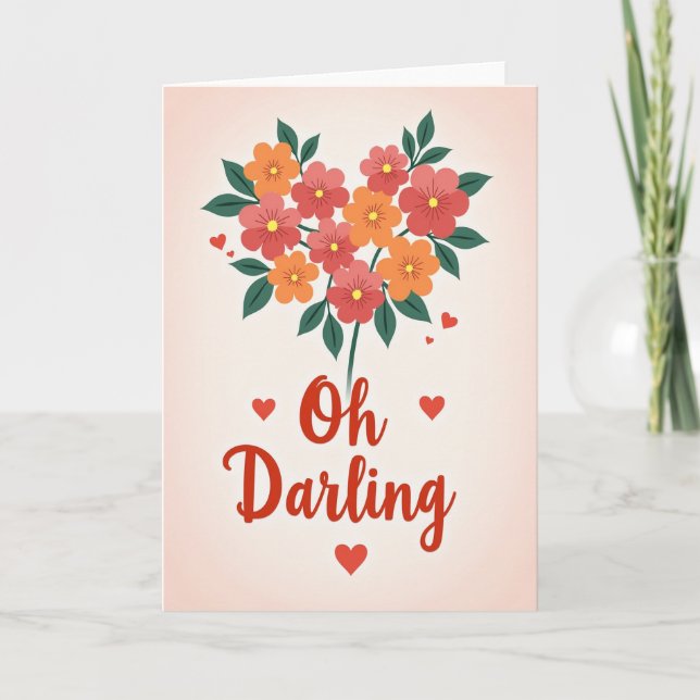 Oh Darling Blommor Hjärtan Kort (Framsida)