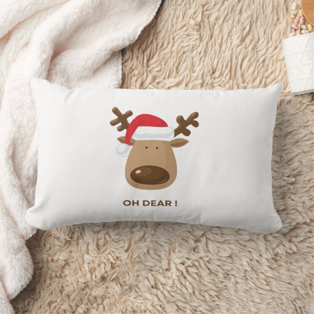 Oh Dear Funny Reindeer Christmas whimsical font  Lumbarkudde (Filt)