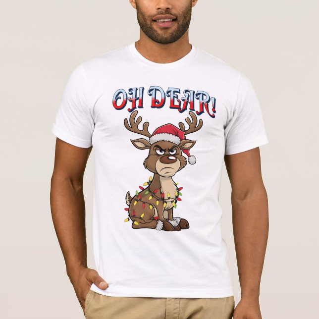 Oh Dear Grumpy Reindeer Christmas Lights Funny  T Shirt (Framsida)