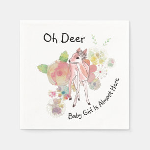 Oh Deer Baby Girl Nästan här Pastel Flowers Pappersservett