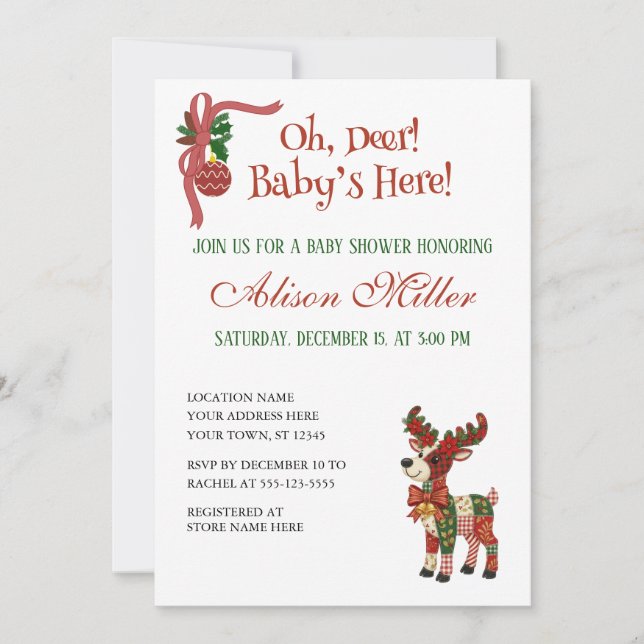 Oh, Deer! Baby’s Here! – Christmas Baby Shower Inbjudningar (Framsida)