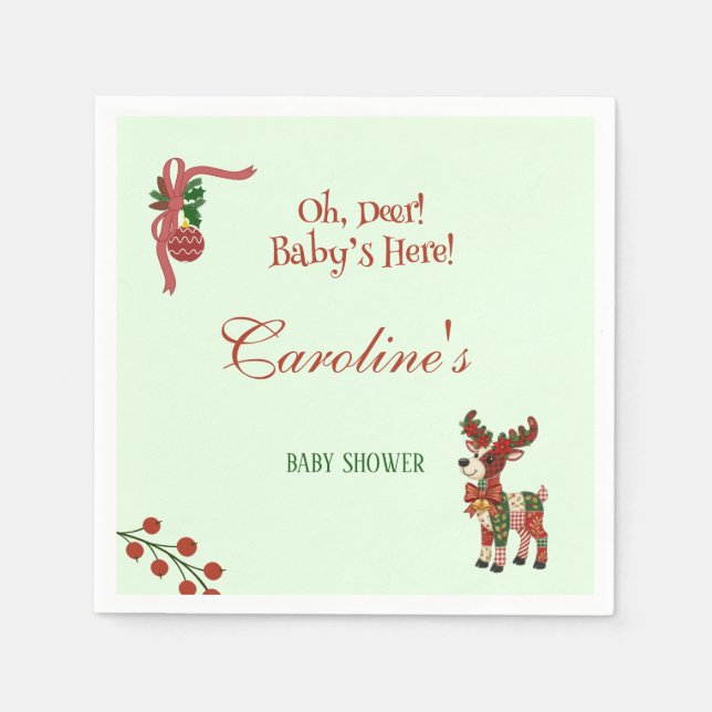 Oh, Deer! Baby’s Here! – Christmas Baby Shower Pappersservett (Framsidan)