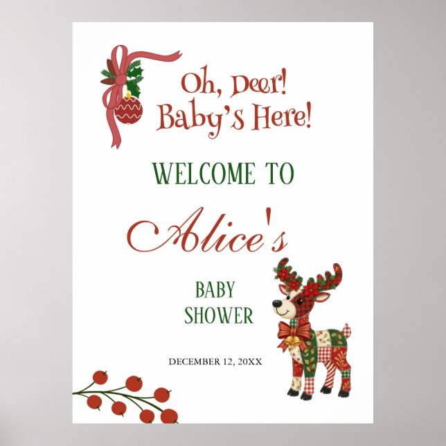 Oh, Deer! Baby’s Here! – Christmas Baby Shower Poster (Framsidan)