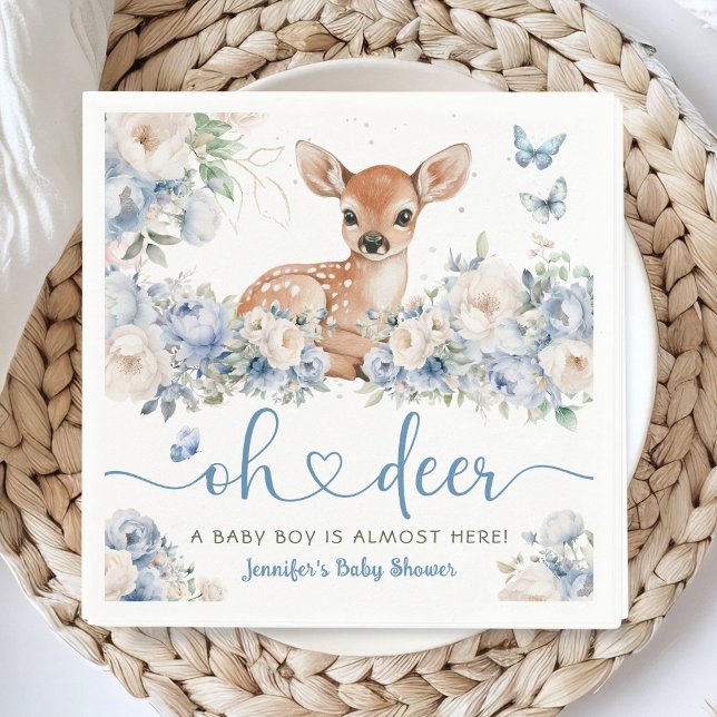 Oh Deer Baby Shower Boy Dusty Blue Paper Napkin Pappersservett (Skapare uppladdad)