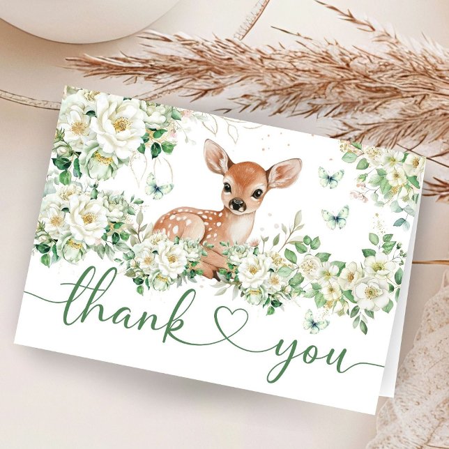 Oh Deer Baby Shower Folded Thank You Card Tack Kort (Skapare uppladdad)