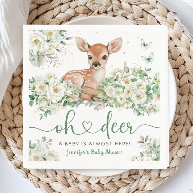 Oh Deer Baby Shower Gender Neutral Paper Napkin Pappersservett (Skapare uppladdad)