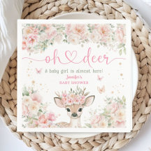 Oh Deer Baby Shower Girl Blush Pink Paper Napkin
