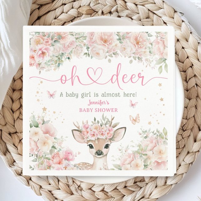 Oh Deer Baby Shower Girl Blush Pink Paper Napkin Pappersservett (Skapare uppladdad)