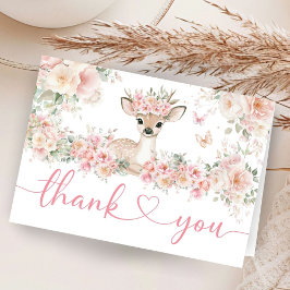 Oh Deer Baby Shower Girl Folded Thank You Card Tack Kort