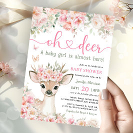 Oh Deer Baby Shower Girl Pink Fawn  Inbjudningar