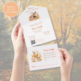 Oh Deer Baby Shower Inbjudan Allt-i-ett QR-kod