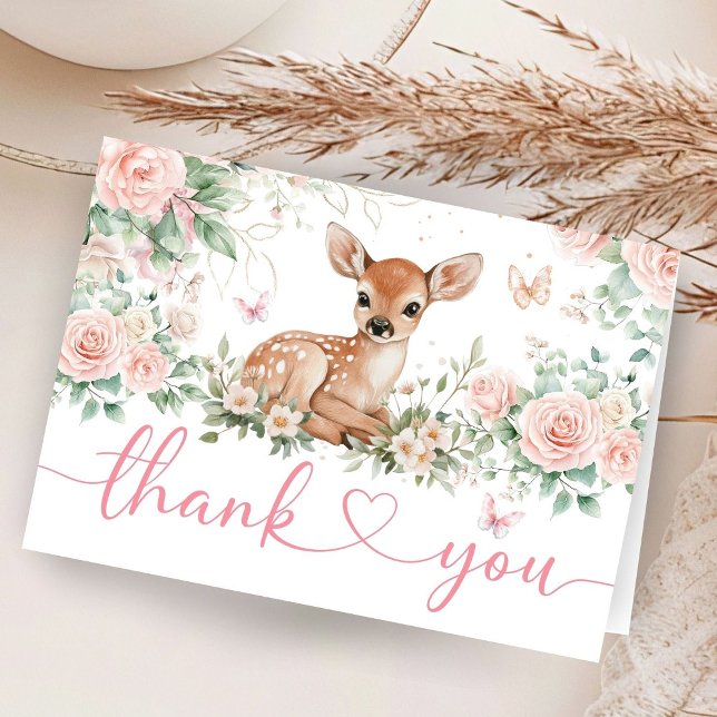 Oh Deer Baby Shower Rosa Vikbar Tackkort (Skapare uppladdad)