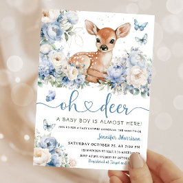 Oh Deer Boy Baby Shower Dusty Blue Invitation Inbjudningar