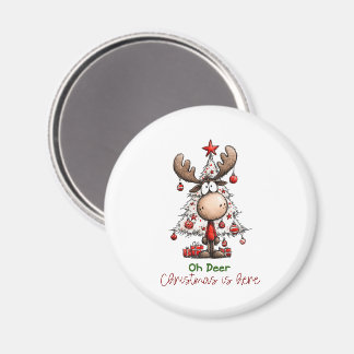 Oh Deer Christmas Is Here Cute Reindeer Christmas Magnet