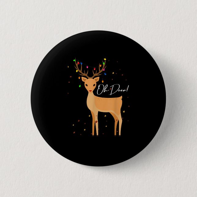 Oh Deer Christmas Light Pajama Cute Reindeer Holid Knapp (Framsida)