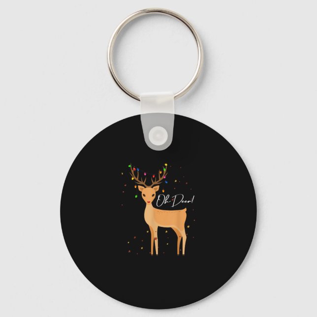 Oh Deer Christmas Light Pajama Cute ReindeKeychain Nyckelring (Framsida)