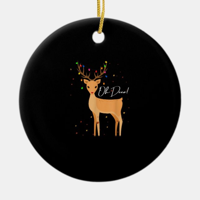Oh Deer Christmas Light Pajama Cute ReindeOrnament Julgransprydnad Keramik (Framsidan)