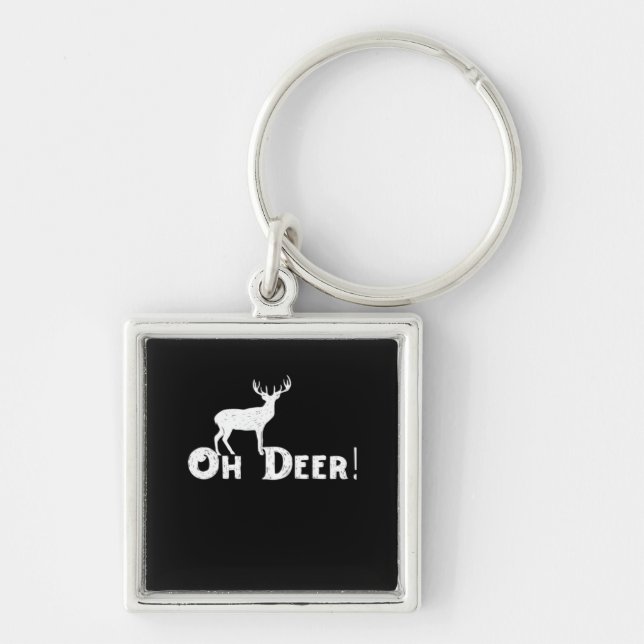 Oh Deer Clean Graphic Style  Fyrkantig Silverfärgad Nyckelring (Framsidan)
