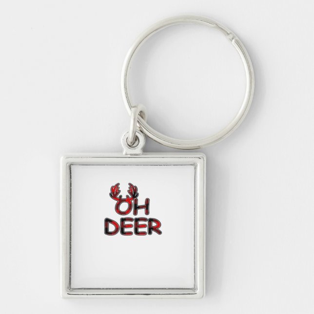 Oh Deer Clean Layout  Fyrkantig Silverfärgad Nyckelring (Framsidan)