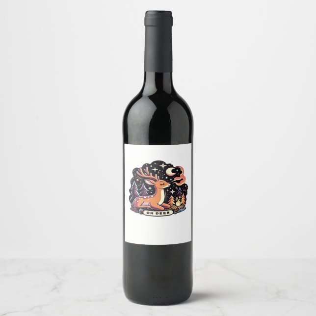 Oh Deer Contemporary Graphic Vibe  Vinflaska Etikett (Framsida)