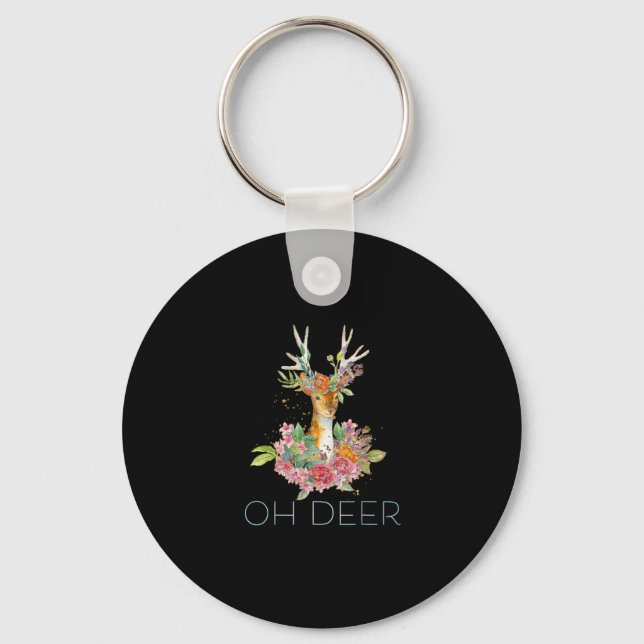 Oh Deer Cute Colorful Deer Minimal Design Keychain Nyckelring (Framsida)