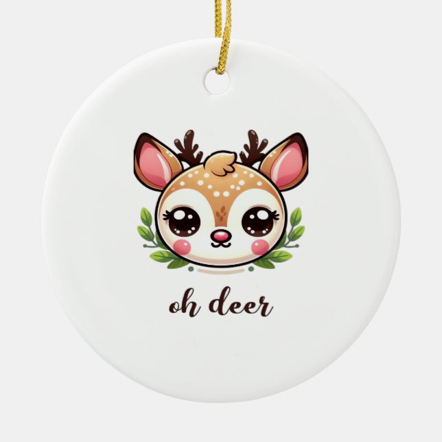 Oh Deer Cute Deer Minimal Design Julgransprydnad Keramik (Framsidan)