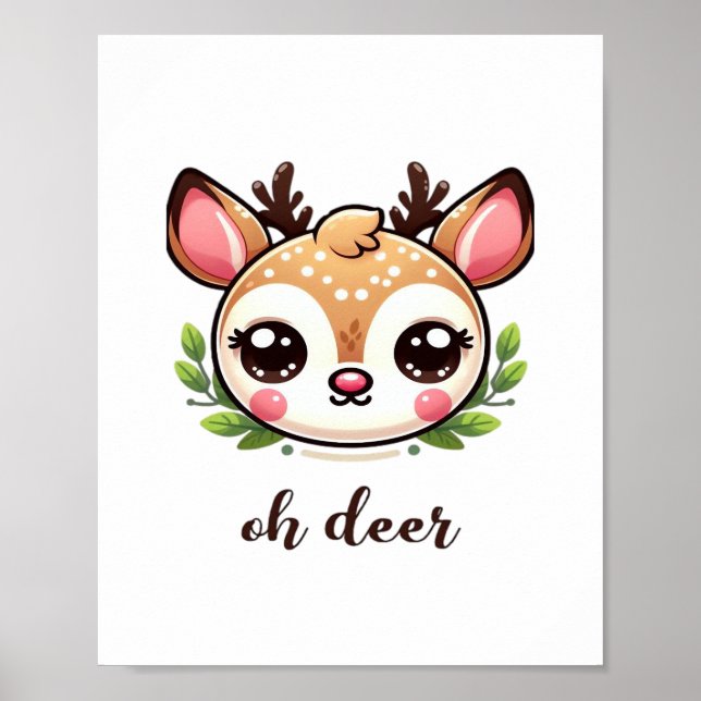Oh Deer Cute Deer Minimal Design  Poster (Framsidan)