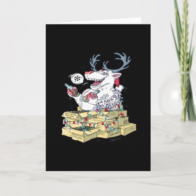 Oh Deer Drunk Reindeer CelebraFolded Greeting Card Kort (Framsida)
