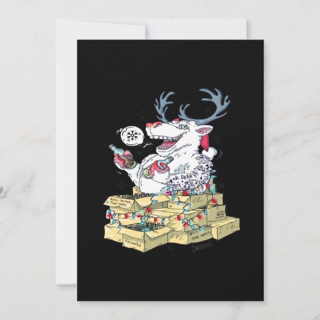Oh Deer Drunk Reindeer CelebratinFlat Holiday Card Julkort (Framsida)