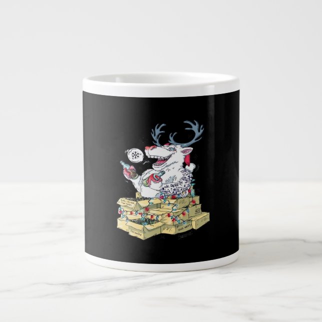Oh Deer Drunk Reindeer Celebrating Christmas Festi Jumbo Mugg (Framsidan)