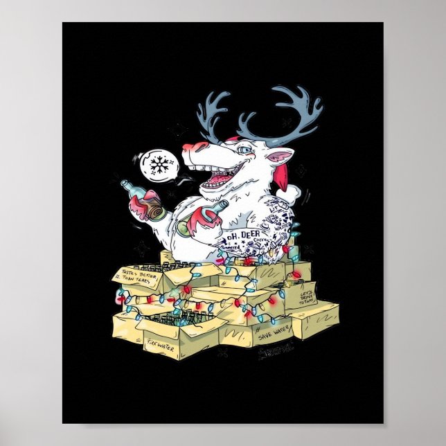 Oh Deer Drunk Reindeer Celebrating Christmas Festi Poster (Framsidan)