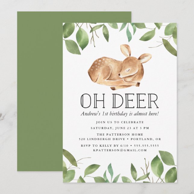 Oh Deer | Födelsedagsfest Inbjudan (Fram/baksida)