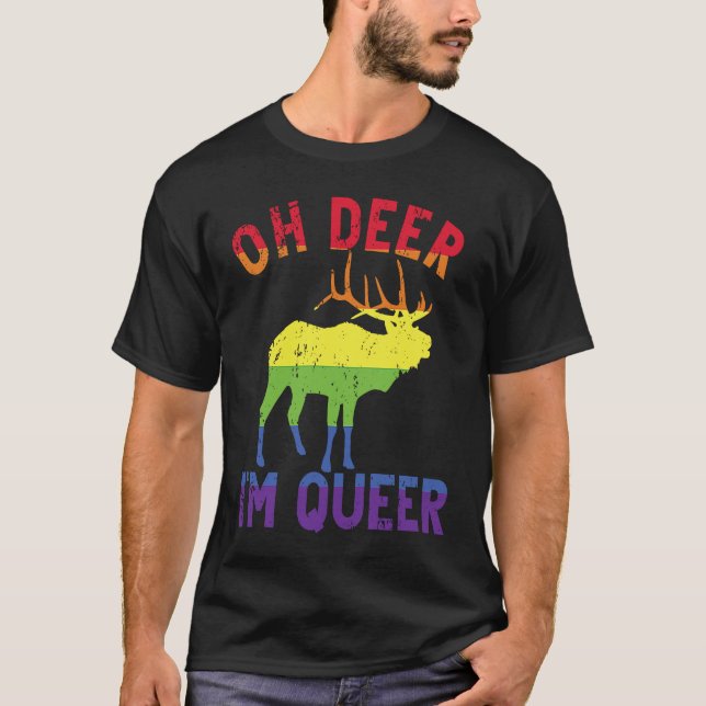Oh Deer Im Queer Rainbow LGBT Gay Pride Pansexual  T Shirt (Framsida)