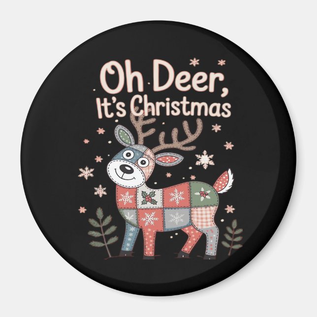 Oh Deer Its Christmas Miniature Patchwork Squares Magnet (Framsidan)