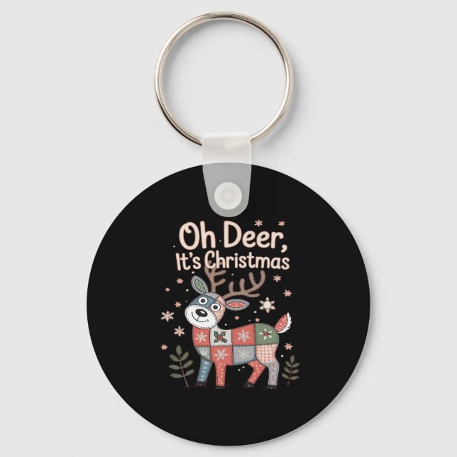Oh Deer Its Christmas Miniature Patchwork Squares Nyckelring (Framsida)