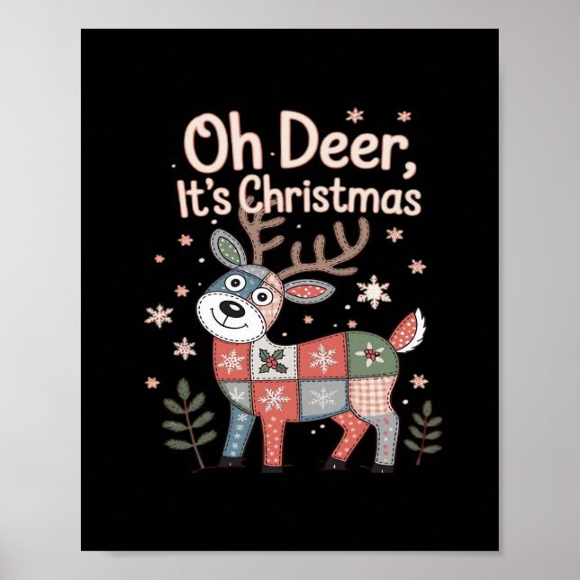 Oh Deer Its Christmas Miniature Patchwork Squares Poster (Framsidan)