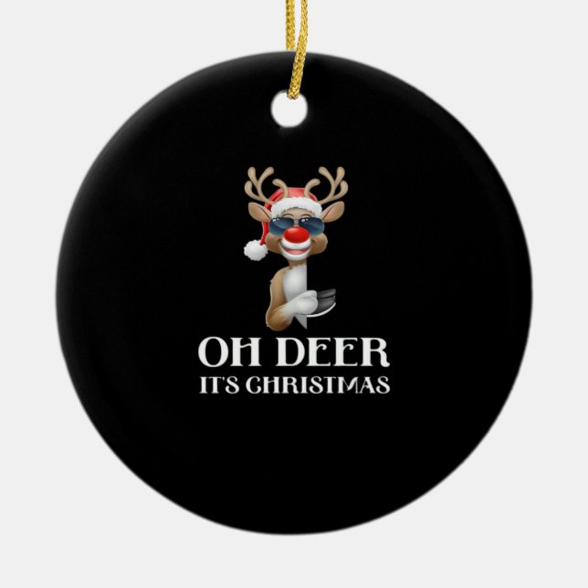 Oh Deer Its Christmas Reindeer Style Julgransprydnad Keramik (Framsidan)