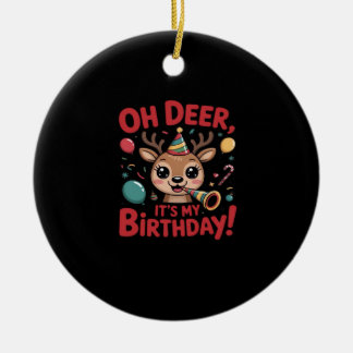 Oh Deer Its My Birthday Cute Reindeer Festive Styl Julgransprydnad Keramik