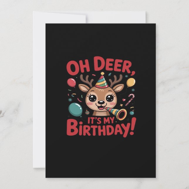 Oh Deer Its My Birthday Cute Reindeer Festive Styl Julkort (Framsida)
